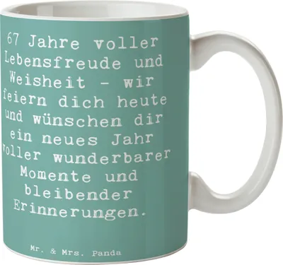 Produktbild von Mr. & Mrs. Panda Teebecher Spruch 67. Geburtstag - Meeresbrise - Geschenk, Kaffeetasse, Geburtstagsgeschenk, Weisheit, Alter, Becher, Happy Birthday, Teetasse, Tasse