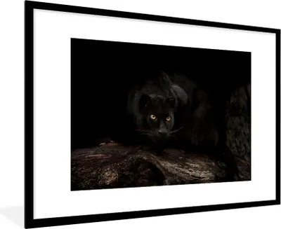 Produktbild von MuchoWow® MuchoWow® Gerahmtes Poster Panther - Wald - Augen 90x60 cm - Poster mit zchwarzem Bilderrahmen - Wanddekoration - Fotos