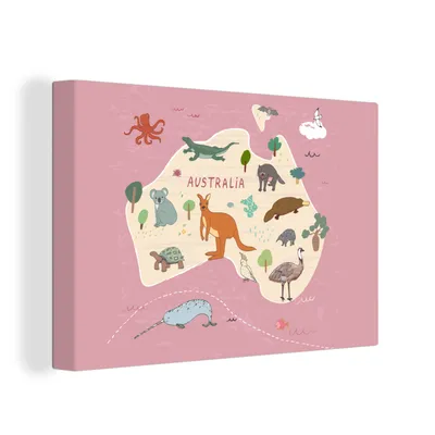 Produktbild von OneMillionCanvasses® - Leinwandbilder - 150x100 cm, Australien - Weltkarte - Kinder - Tiere - Mädchen - Kinder, Wandbilder Kunstdruck Wanddekoration