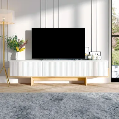 Obrázok produktu pre Skye Decor, moderný TV stolík v bielej farbe a odtieni safírového dubu, 180 x 44,6 x 30 cm | 100 % melamínom potiahnutá drevotriesková doska, hrúbka 18 mm | Skandinávsky dizajn, elegantný a funkčný.
