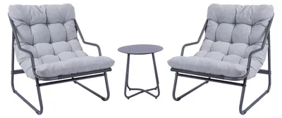 Produktbild von Koll Living Outdoor Lounge-Set 'Lara' | Modernes Bistro-Set mit 2 Sesseln & Tisch in Grau | Wetterfest, UV-beständig, wasserabweisend