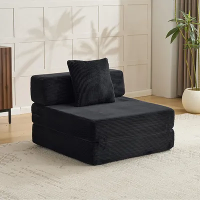 Imagen del producto de Sofá modular, sofá con sistema de compresión, convertible, sofá individual, cojines, reposabrazos, tapizado en tela de cuerda, ideal para salón/dormitorio. L3
