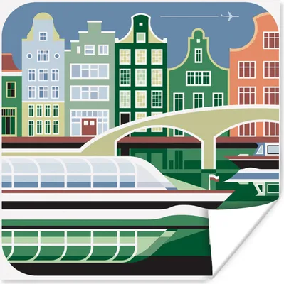 Produktbild von MuchoWow® Poster Illustration von Amsterdam mit grünen Schattierungen 30x30 cm - Wandposter - Printing