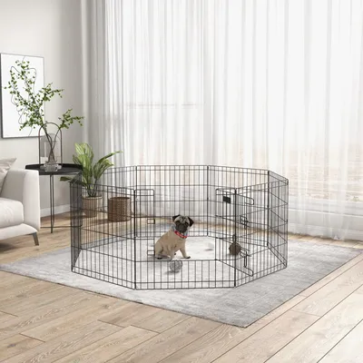 Produktbild von SUGIFT Haustierlaufstall für Welpen und kleine Hunde, mit Tür, flexibel formbar, Metall, Schwarz | 61 x 61 cm | bis 31 cm Schulterhöhe | Indoor & Outdoor