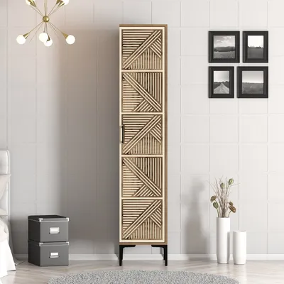 Produktbild von Skye Decor, Kumsal P - Walnut, Cream, Kleiderschrank, Nussbaum, 100 % MELAMINBESCHICHTETE SPANPLATTEN, 40 x 201,4 x 47,5 cm