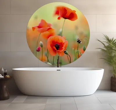 Produktbild von Wallario wasserfestes Poster selbstklebend 120 x 120 cm, Mohnblumenblüten, Badezimmerposter Spritzschutz mit Hochglanzoberfläche in Glasoptik