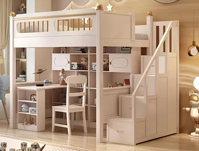 Produktbild von Doppelstockbett Hochbett Stockbett Holz Kinderbett Jugendbett mit Schreibtisch