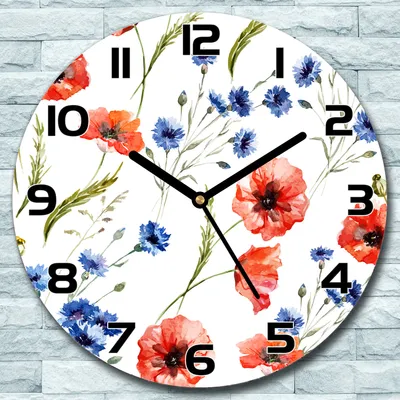 Produktbild von Wanduhr aus Glas Rund fi 30 Vintage Mohnblumen Quarz Deko Schlafzimmer Büro