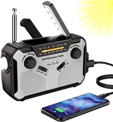 Produktbild von Handkraan-dynamo-noodradio, AM/FM, LED-Licht, SOS-Alarm, für Camping, außerhalb/Notsituation, Grau