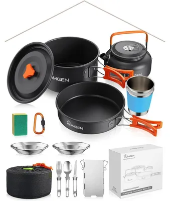 Immagine prodotto di Set di pentole e accessori da campeggio in alluminio antiaderente, con borsa da trasporto, colore nero, per 2-3 persone