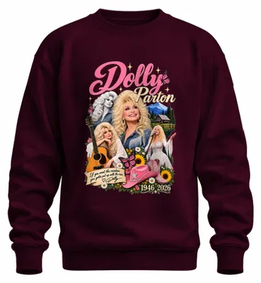 Zdjęcie produktu dla Dolly Parton, ikona country, piosenkarka, 1946-2026, bluza z kapturem, styl Nashville, kolor burgundowy, rozmiar L