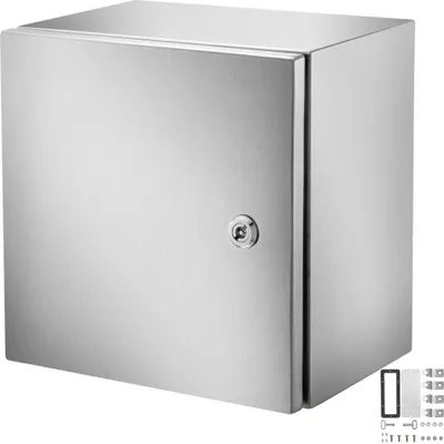 Zdjęcie produktu dla Obudowa ze stali nierdzewnej NEMA, 300 x 300 x 200 mm - Stalowa skrzynka rozdzielcza NEMA 4X - Wodoszczelność i pyłoszczelność IP66 - Elektryczna skrzynka przyłączeniowa do użytku zewnętrznego i wewnętrznego z płytą montażową