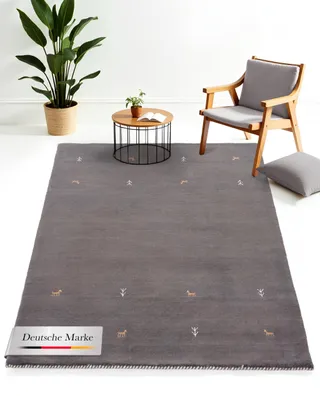 Produktbild von Wollteppich Gabbeh Uni Grau 80x150 cm | Moderner Teppich für Wohn- und Schlafzimmer