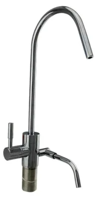 Produktbild von Edelstahl-Wasserhahn mit zwei Auslässen für Wasserionisatoren unter der Spüle
