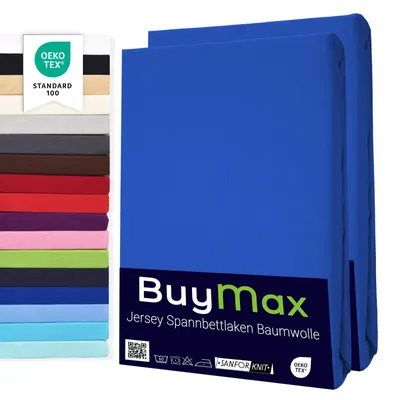Produktbild von Buymax Spannbettlaken 90x200cm Doppelpack 100% Baumwolle Spannbetttuch Bettlaken Jersey, Matratzenhöhe bis 25 cm, Farbe Dunkelblau