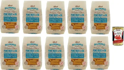 Produktbild von Rummo Pasta Penne Rigate N° 66 senza Glutine, gluten free, 100% italienische Pasta nudeln glutenfrei 10x 400g + Italian Gourmet polpa 400g