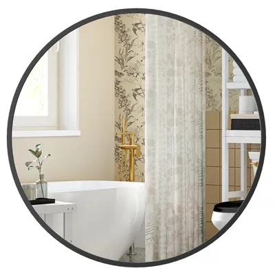 Produktbild von SONGMICS 40,7 cm d Spiegel rund, runder Spiegel, Wandspiegel, Metallrahmen, einfache Montage, modern, für Bad, Wohnzimmer, Schlafzimmer, Flur, Eingangsbereich, tintenschwarz LWM104BD03