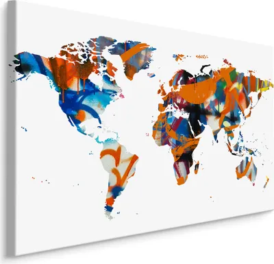 Produktbild von Fabelhafte Canvas LEINWAND BILDER 100x70 cm XXL Kunstdruck Weltkarte Graffiti Modern