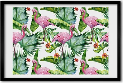 Produktbild von Bild 60x40 MDF-Rahmen, Wandkunst Flamingos Pflanzen