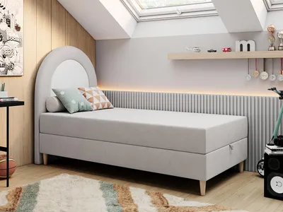 Produktbild von Kinderbett, Boxspringbett für Kinder, Einzelbett mit Matratze - NEST - 90x180cm - Hellgrau - H3
