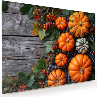 Produktbild von Glasbild 120x90cm in XXL für Wohnzimmer, Schlafzimmer Motiv Herbstlicher Kürbis