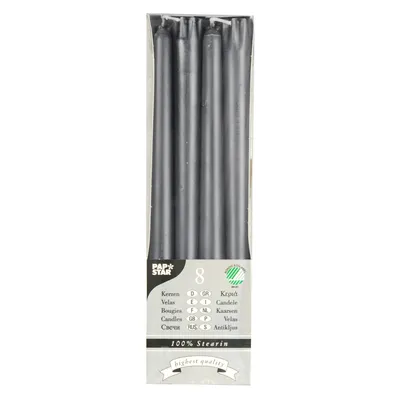 Produktbild von 8 Papstar Leuchterkerzen Ø 2,2 cm, 25 cm grau aus 100 % Stearin 15201