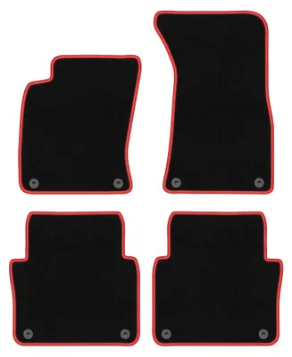 Productafbeelding van Velours automatten voor Audi A8 D3 2002-2009 (sedan) – 4-delig, zwart/rood, op maat – Wielganizator CARLUX