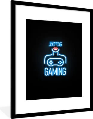 Produktbild von MuchoWow® Gerahmtes Poster Neon - Text - Liebe spielen - Blau - Frauen 60x80 cm - Poster mit Schwarzem Bilderrahmen Wandposter Rahmen Foto Bilder - Wohnzimmer - Dekorationen - Prämie