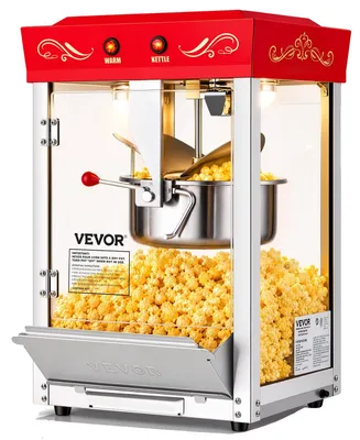 Image de Machine à pop-corn VEVOR avec cuve en acier inoxydable, 800 W machine à pop-corn commerciale, 48 tasses par charge, style cinéma, avecà 2 boutons, paroi vitrée, porte PC, 1 portionneur, 3 cuillères, rouge