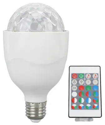 Produktbild von Discokugel Lampe RGB rotierend - Geräuschaktiviert - E27 Fassung - Partybeleuchtung - Stroboskoplicht - Bunte Lichteffekte - Discolampe