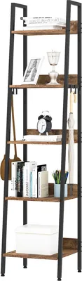 Immagine prodotto di Scaffale Happyment Tida - 5 livelli - nero - aspetto marmo - libreria - soggiorno, camera da letto e camera dei bambini - legno/metallo - 40 x 36 x 170 cm - incl. 4 ganci