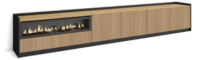 Produktbild von TV-Schrank, Lowboard, 310x37x50cm, Für TV-Geräte bis zu 80", Elektrokamin., Eiche Schwarz