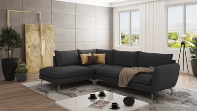 Produktbild von S-STYLE MÖBEL - Modernes Ecksofa Frema mit Silber Metall Füßen aus Graphit Luxusmicrofaser - Ottomane links, B/T/H: 277 cm/ 200 cm/ 87 cm