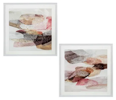 2 abstrakte Bilder mit Holzrahmen, Pastelltöne, 63x4,2x63 cm