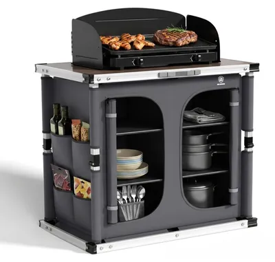 Produktbild von Faltbarer Camping-Werkstattwagen – XXL-Aluminiumrahmen – 84 x 51 cm Arbeitsfläche – 6 Schubladen