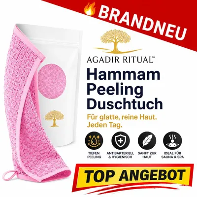Produktbild von AgadirRitual™ Hammam Peeling Duschtuch Körperpeeling Sauna Spa Tuch Antibakteriell: Pink