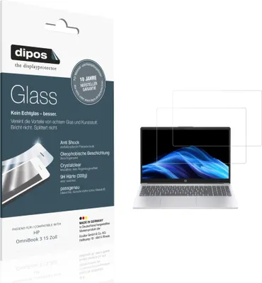 Produktbild von 2x Schutzfolie für HP OmniBook 3 15 Zoll - Anti-Shock 9H Folie dipos Glass Kunststoffglas
