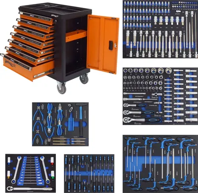 Produktbild von Holmwerk®  Werkstattwagen orange 252 tlg. XXL bestückt gefüllt Assistent Werkzeugwagen