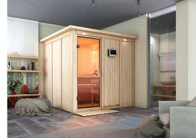 Produktbild von Karibu Sauna Rodin (Fronteinstieg), Ganzglastür, bronziert, ohne Zubehör