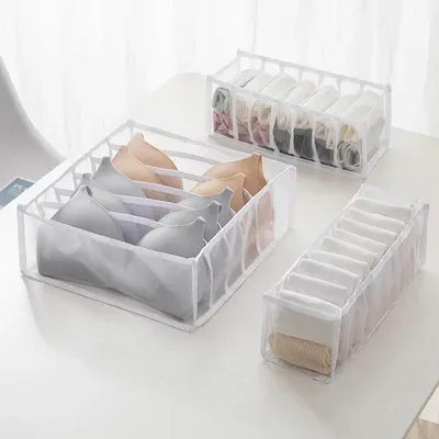 Produktbild von Aufbewahrungsboxen für Unterwäsche und Socken - Kleiderschrank-Organizer - Faltbar - 3er-Set - Polyester - Weiß