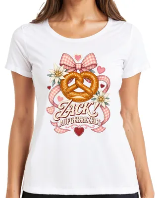 Produktbild von Zack! Aufgebrezelt Brezel Edelweiß Herz Lederhose Madl Damen T-Shirt, Weiß, M