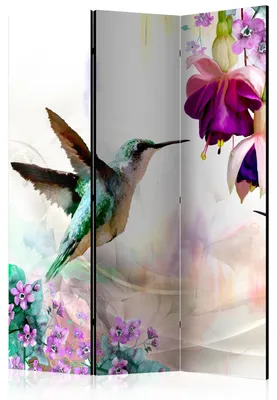Produktbild von Muralo AKUSTIK PARAVENT 3-teilig Raumteiler klappbar KOLIBRI BLUMEN NATUR 135cmx172cm