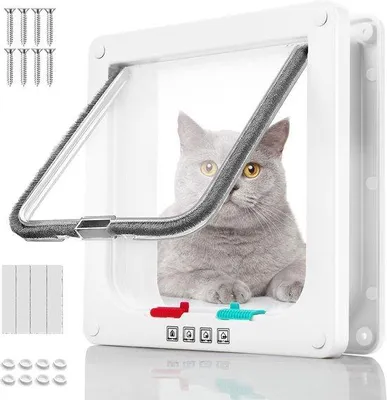 Productafbeelding van Famanu kattenluik met 4-weg sluitsysteem en vliegenhor - ideaal voor katten en honden