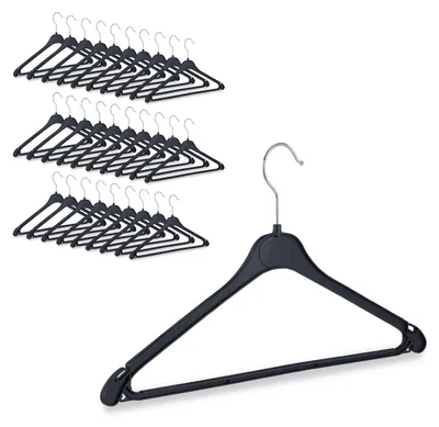 Kleiderbügel 30er-Pack, Hosenbügel mit Stange, schwarz