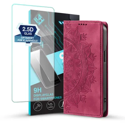 Produktbild von Mandala Handyhülle für Google Pixel 11 / 11 Pro RFID Schutz Klapphülle Case Cover Design Schutzhülle mit 9H Displayglas Farbe: Magenta
