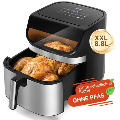 Aigostar Heißluftfritteuse XXL 8,8L, Dual Blaze, Airfryer 55% energiesparend mit 13 Programme 2200 W Dual-Heating-System, LED-Display, Sichtfenster