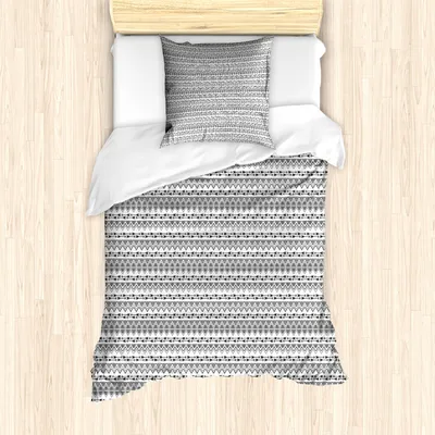 Produktbild von ABAKUHAUS Stammes Bettbezug Set für Einzelbetten, Bohemian Zigzags und Pfeile, Milbensicher Allergiker geeignet mit Kissenbezug, 135 cm x 200 cm - 80 x 80 cm, Charcoal Grau und Weiß