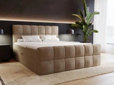 Produktbild von GrainGold Boxspringbett Alicante 160x200 cm - Bett 160x200, Kontinentalbett mit Bettkasten - Doppelbett mit Matratze - Bett mit Bouclé-Stoff - Braun
