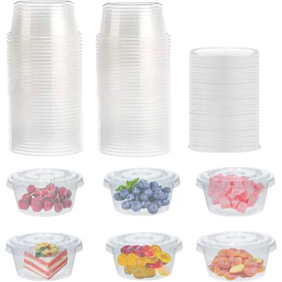 Obrázok produktu pre Uchovávacie nádoby s vekom, objem 150 ml, 50 kusov. Odolné voči úniku, vhodné do mikrovlnnej rúry, priehľadné