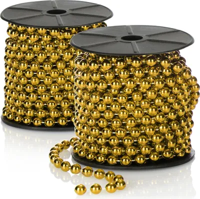 Produktbild von COM-FOUR® 2x Perlengirlande für den Weihnachtsbaum - Christbaumschmuck Perlenband - Weihnachtsdekoration - Hochzeitsdekoration - goldfarben 20 m